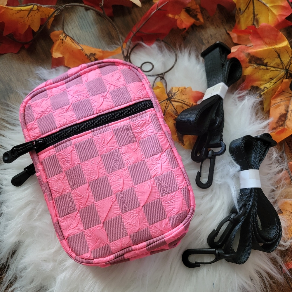 Stylish Pink Checkered Crossbody Multiwear Bag